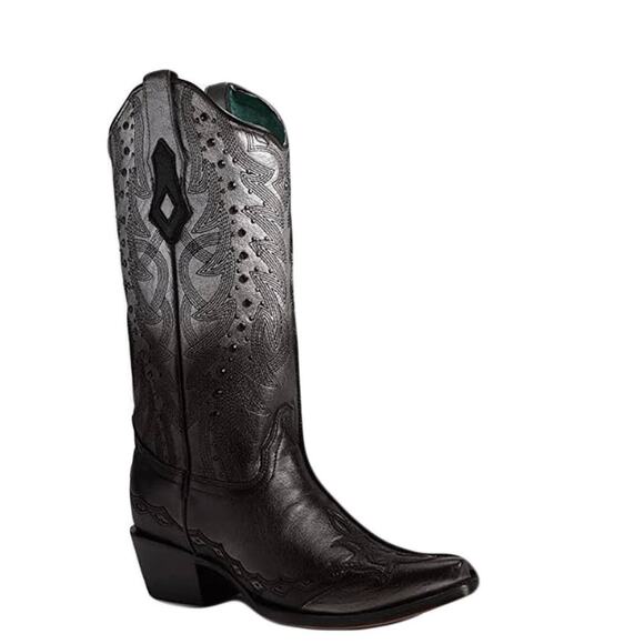 Corral Shoes - Corral Women's Embroidery Studs Snip Toe Western Boots Black 8 M